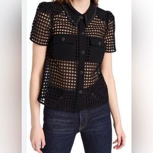 Self-Portrait Embellished Grid-Lace Shirt Sz 8